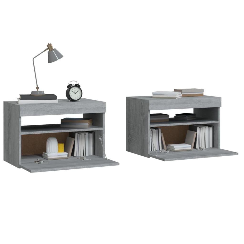 Comodini 2 pz con Luci LED Grigio Sonoma 60x35x40 cm 3152829