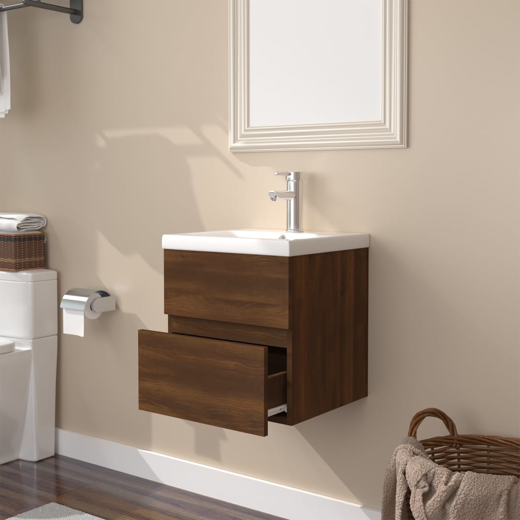 Mobile Bagno Lavabo Integrato Rovere Marrone Legno Multistrato 3152860