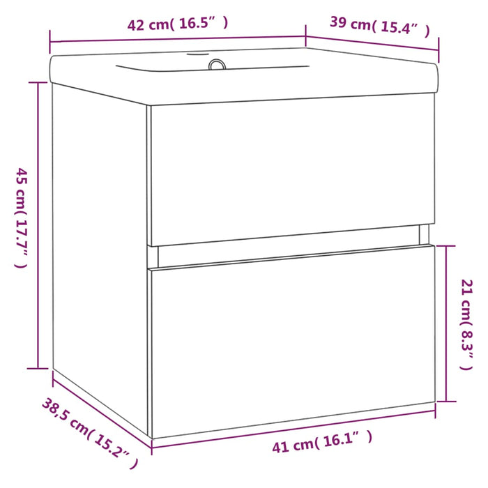 Mobile Bagno Lavabo Integrato Rovere Marrone Legno Multistrato 3152860