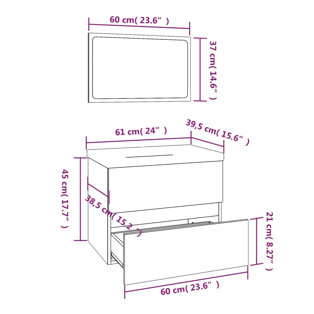 Set di Mobili da Bagno Rovere Fumo in Legno Multistrato cod mxl 23877