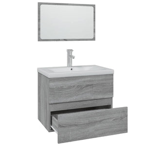 Set di Mobili da Bagno Grigio Sonoma in Legno Multistrato cod mxl 13732