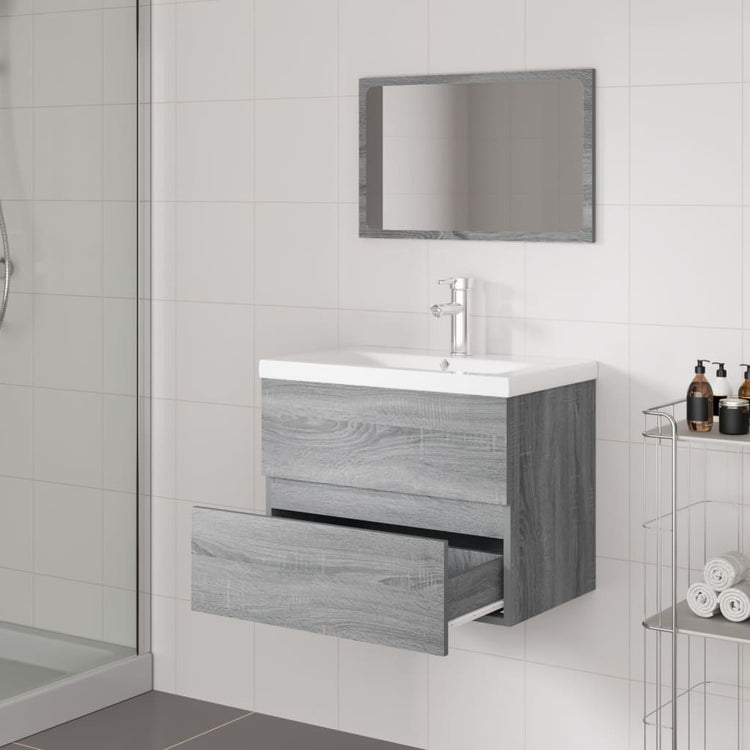 Set di Mobili da Bagno Grigio Sonoma in Legno Multistrato cod mxl 13732