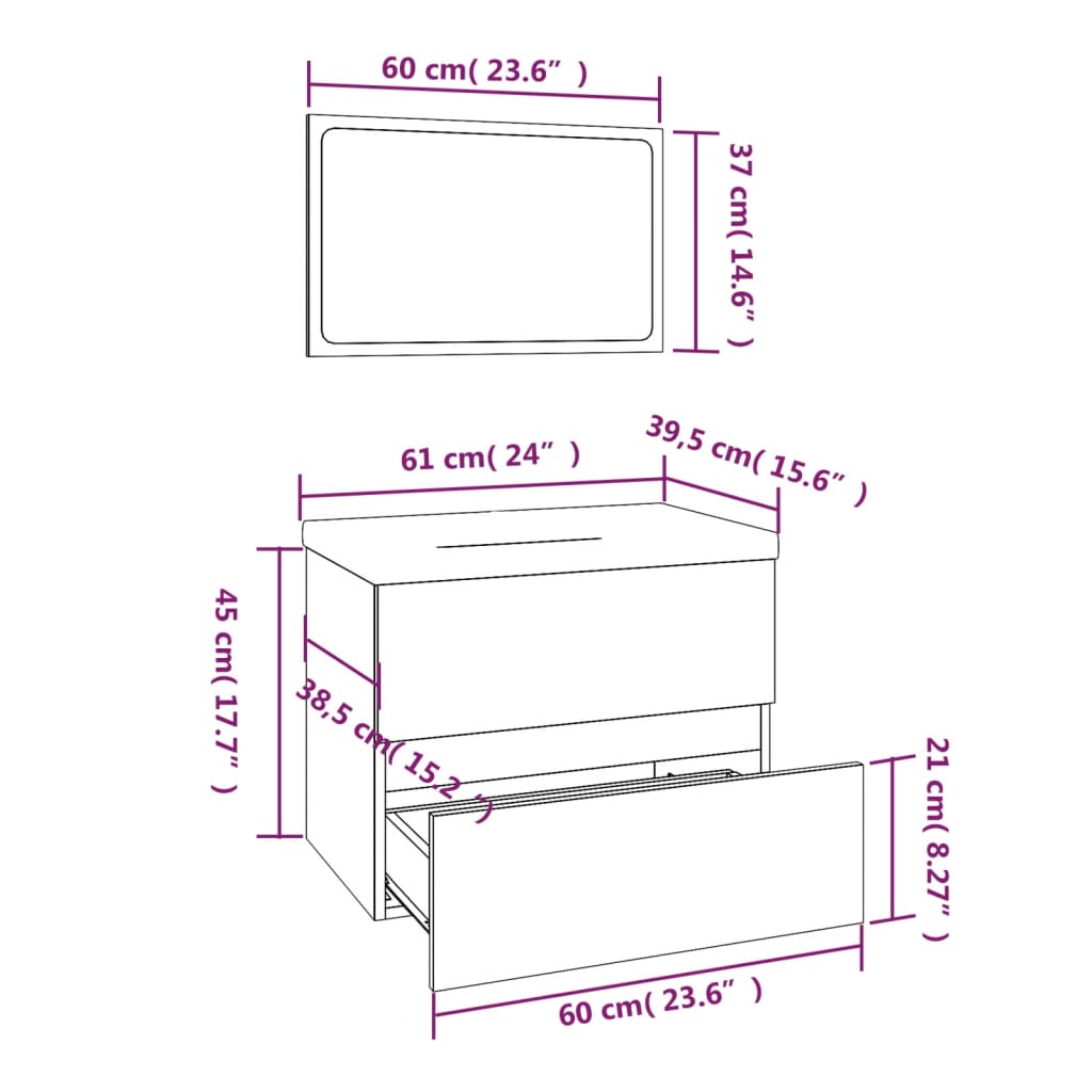 Set di Mobili da Bagno Grigio Sonoma in Legno Multistrato cod mxl 13732