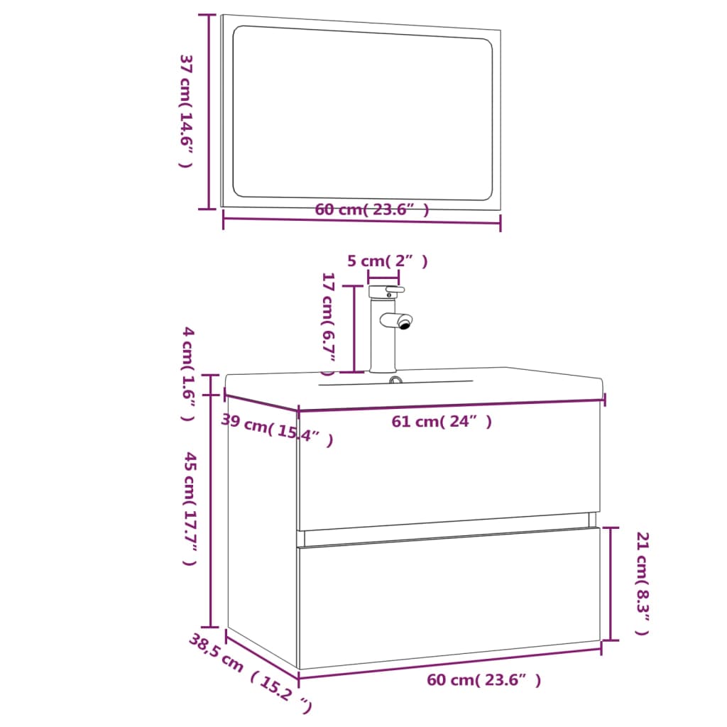 Set di Mobili da Bagno Rovere Fumo in Legno Multistrato cod mxl 31384