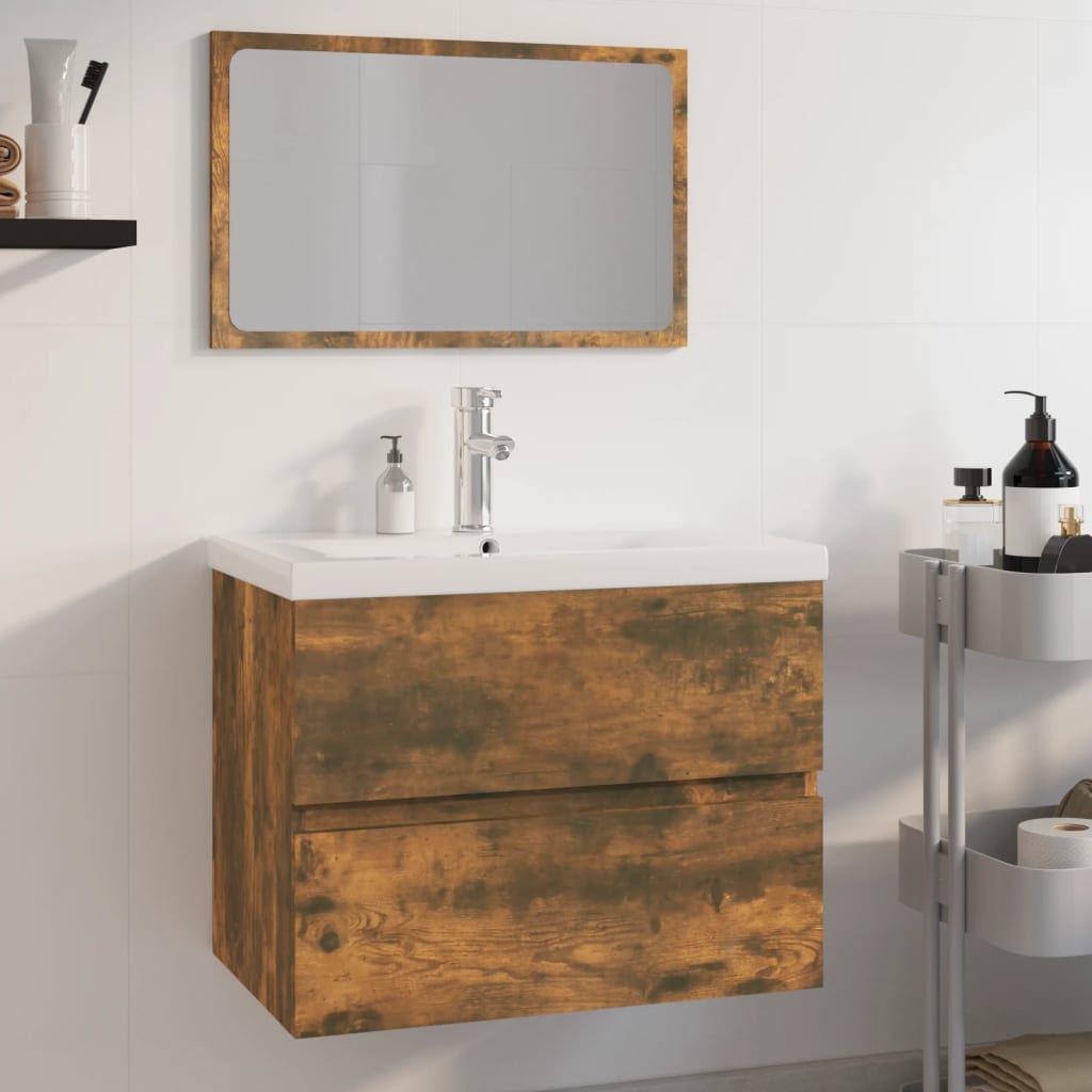 Set di Mobili da Bagno Rovere Fumo in Legno Multistrato 3152876