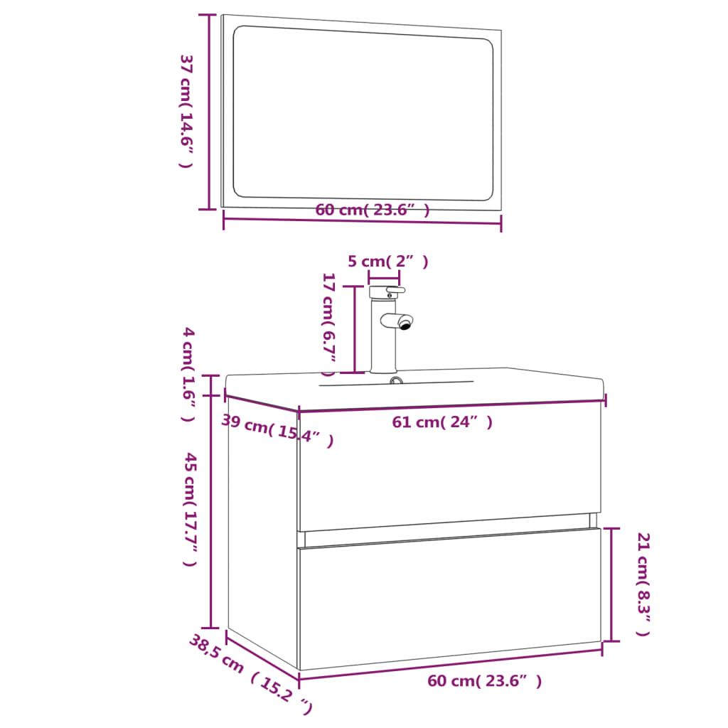 Set di Mobili da Bagno Grigio Sonoma in Legno Multistrato 3152877