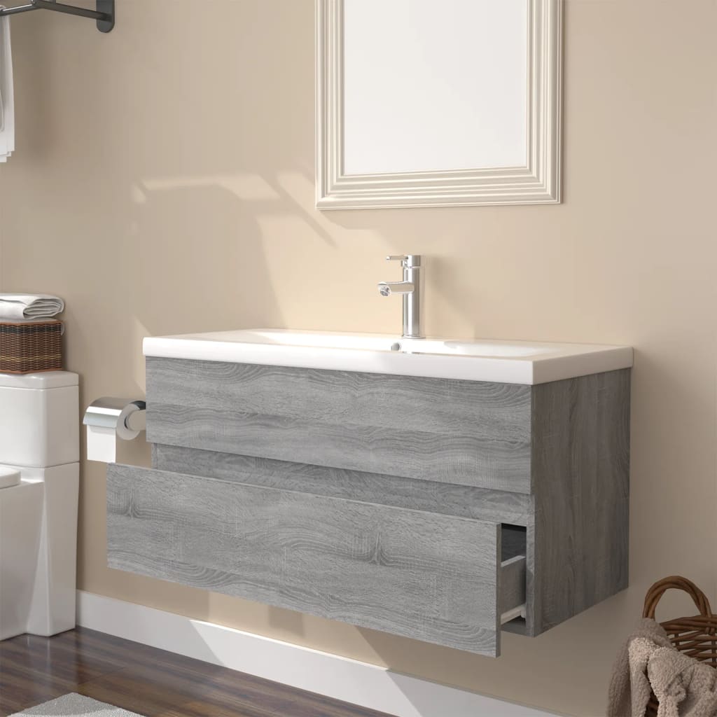 Mobile Bagno e Lavabo Integrato Grigio Sonoma Legno Multistrato 3152880