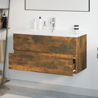 Mobile Bagno con Lavabo Integrato Rovere Fumo Legno Multistrato 3152882