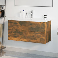 Mobile Bagno con Lavabo Integrato Rovere Fumo Legno Multistrato 3152882