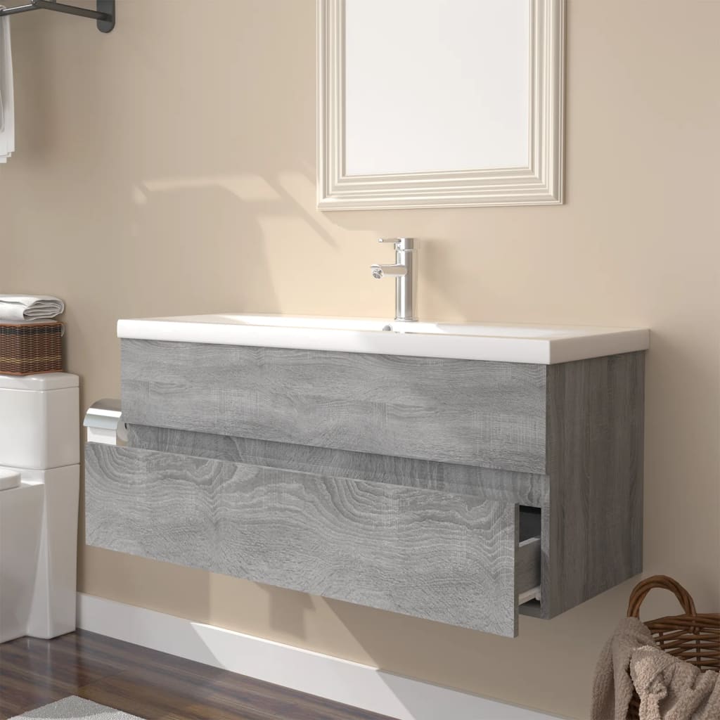 Mobile Bagno e Lavabo Integrato Grigio Sonoma Legno Multistrato 3152886