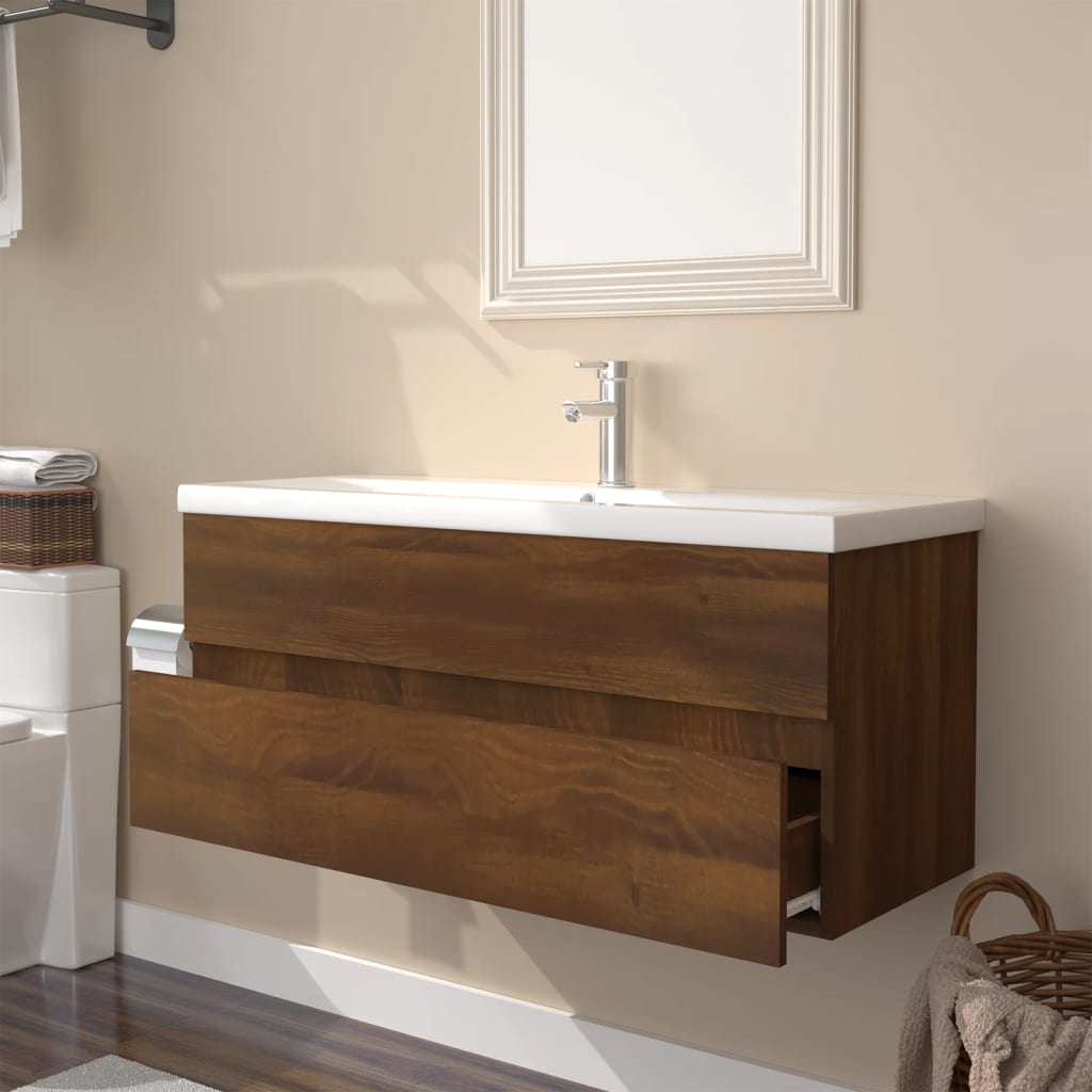 Mobile Bagno Lavabo Integrato Rovere Marrone Legno Multistrato 3152887