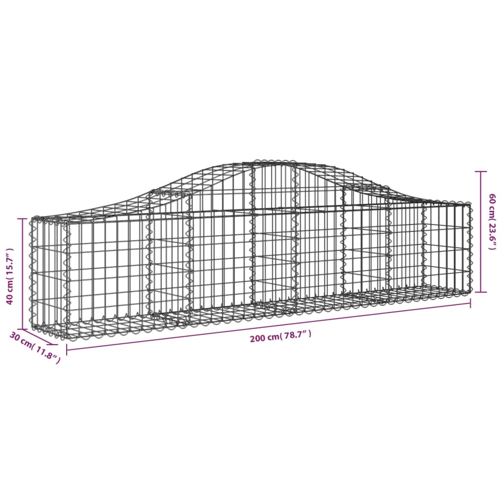 Cesto Gabbione ad Arco 200x30x40/60 cm Ferro Zincato 153382