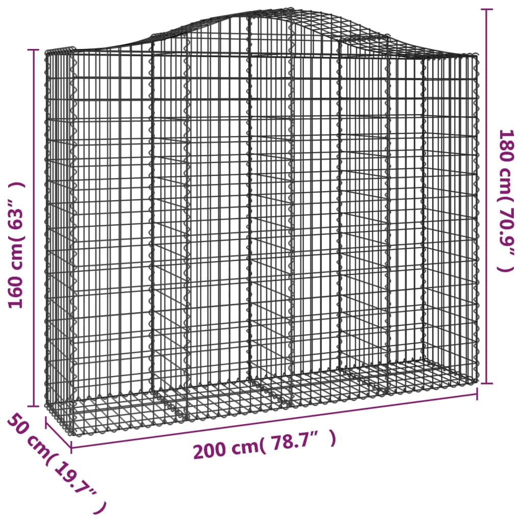 Cesto Gabbione ad Arco 200x50x160/180 cm Ferro Zincato 153398