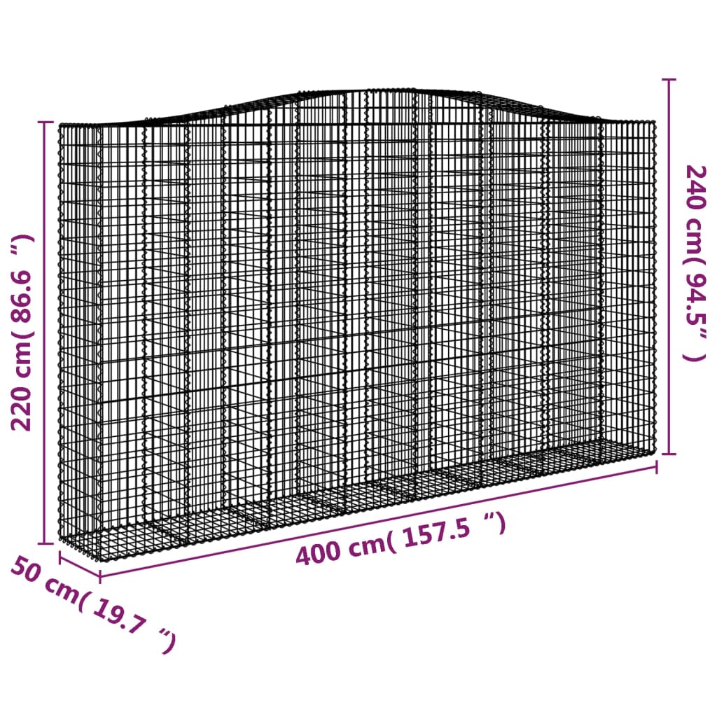 Cesto Gabbione ad Arco 400x50x220/240 cm Ferro Zincato 153421