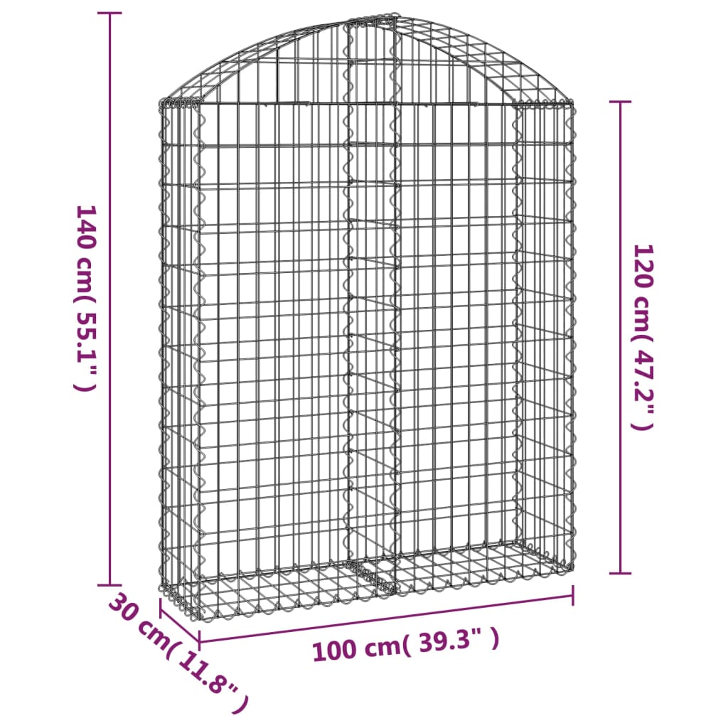 Cesto Gabbione ad Arco 100x30x120/140 cm Ferro Zincato 153426