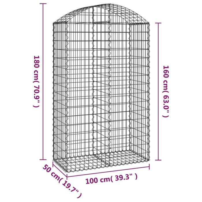 Cesto Gabbione ad Arco 100x50x160/180 cm Ferro Zincato 153438