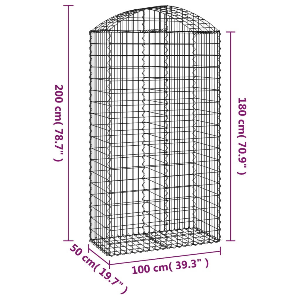 Cesto Gabbione ad Arco 100x50x180/200 cm Ferro Zincato 153439