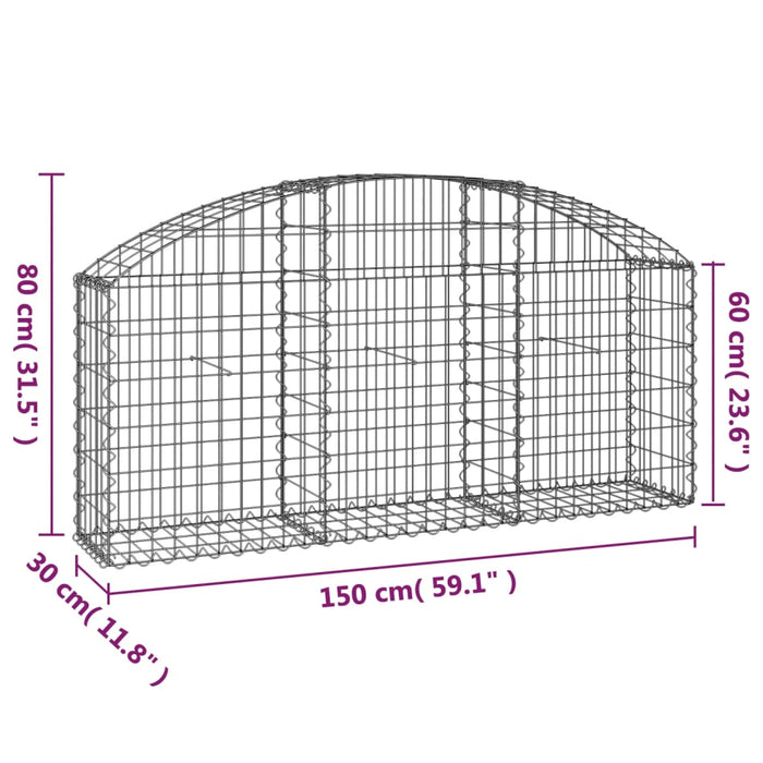 Cesto Gabbione ad Arco 150x30x60/80 cm Ferro Zincato 153443