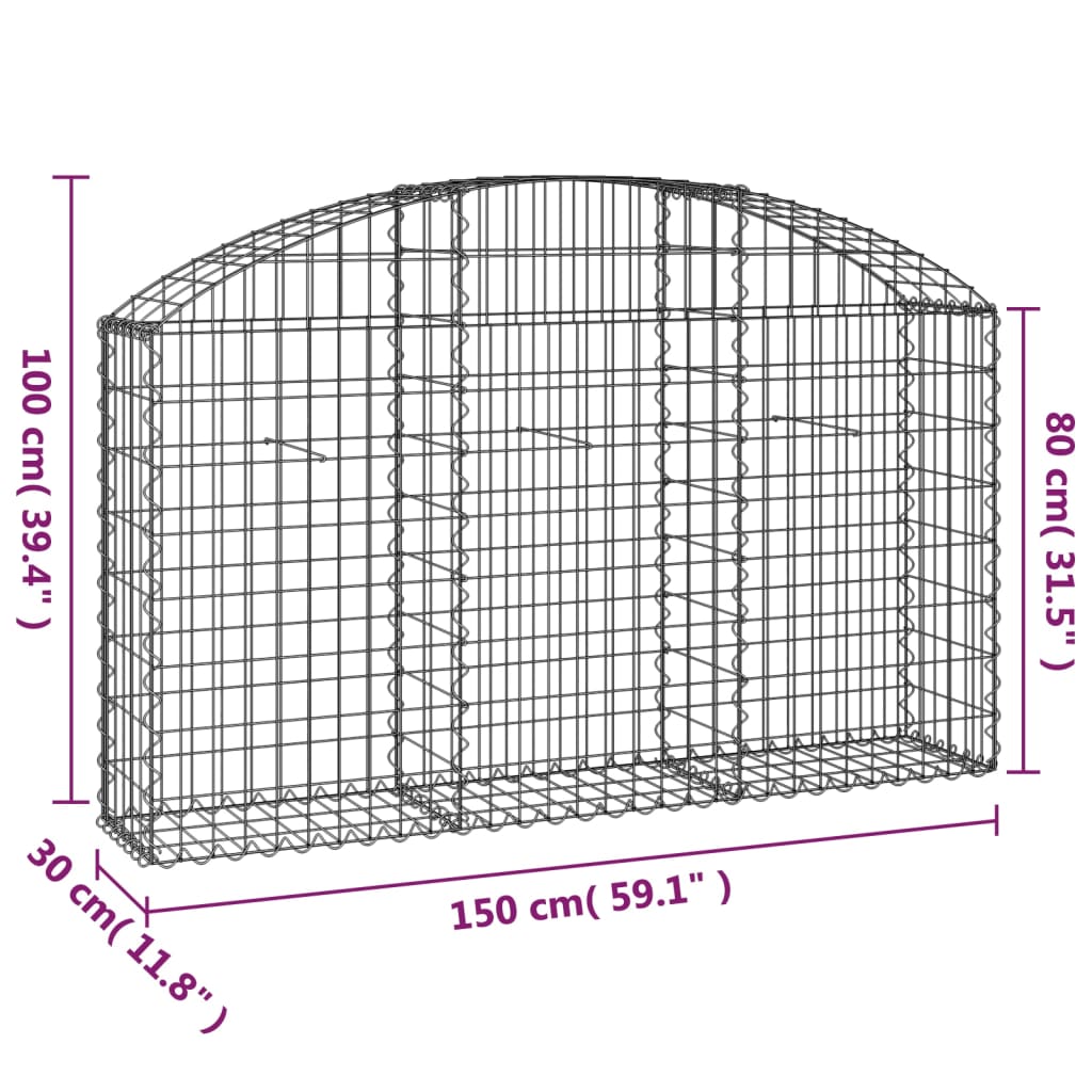 Cesto Gabbione ad Arco 150x30x80/100 cm Ferro Zincato 153444