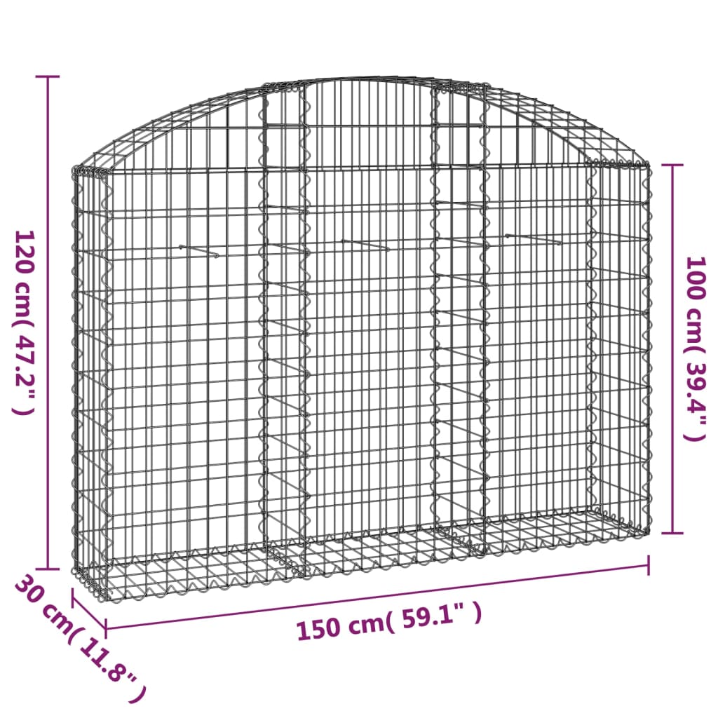 Cesto Gabbione ad Arco 150x30x100/120 cm Ferro Zincato 153445