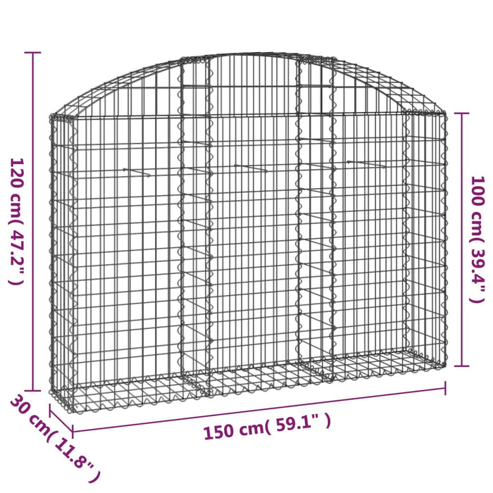 Cesto Gabbione ad Arco 150x30x100/120 cm Ferro Zincato 153445