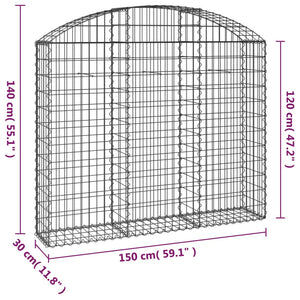 Cesto Gabbione ad Arco 150x30x120/140 cm Ferro Zincato 153446