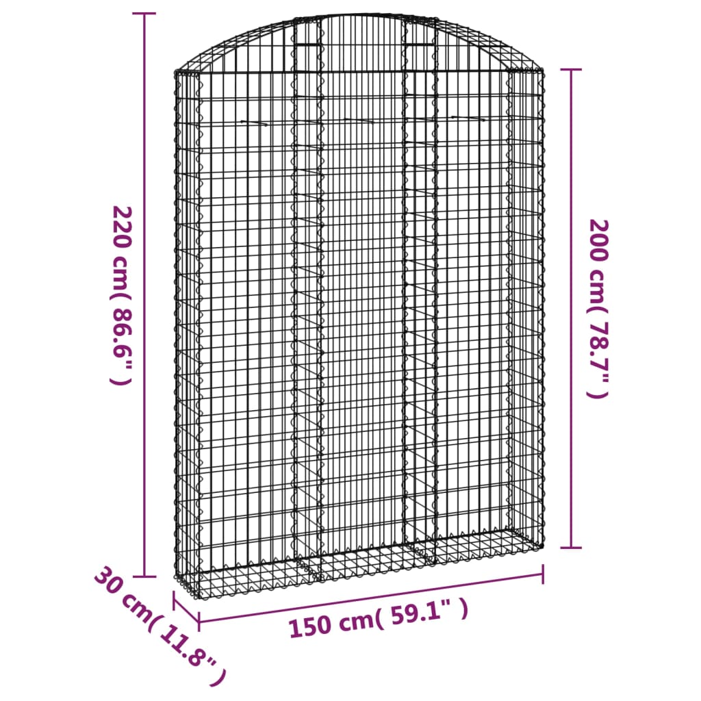 Cesto Gabbione ad Arco 150x30x200/220 cm Ferro Zincato 153450