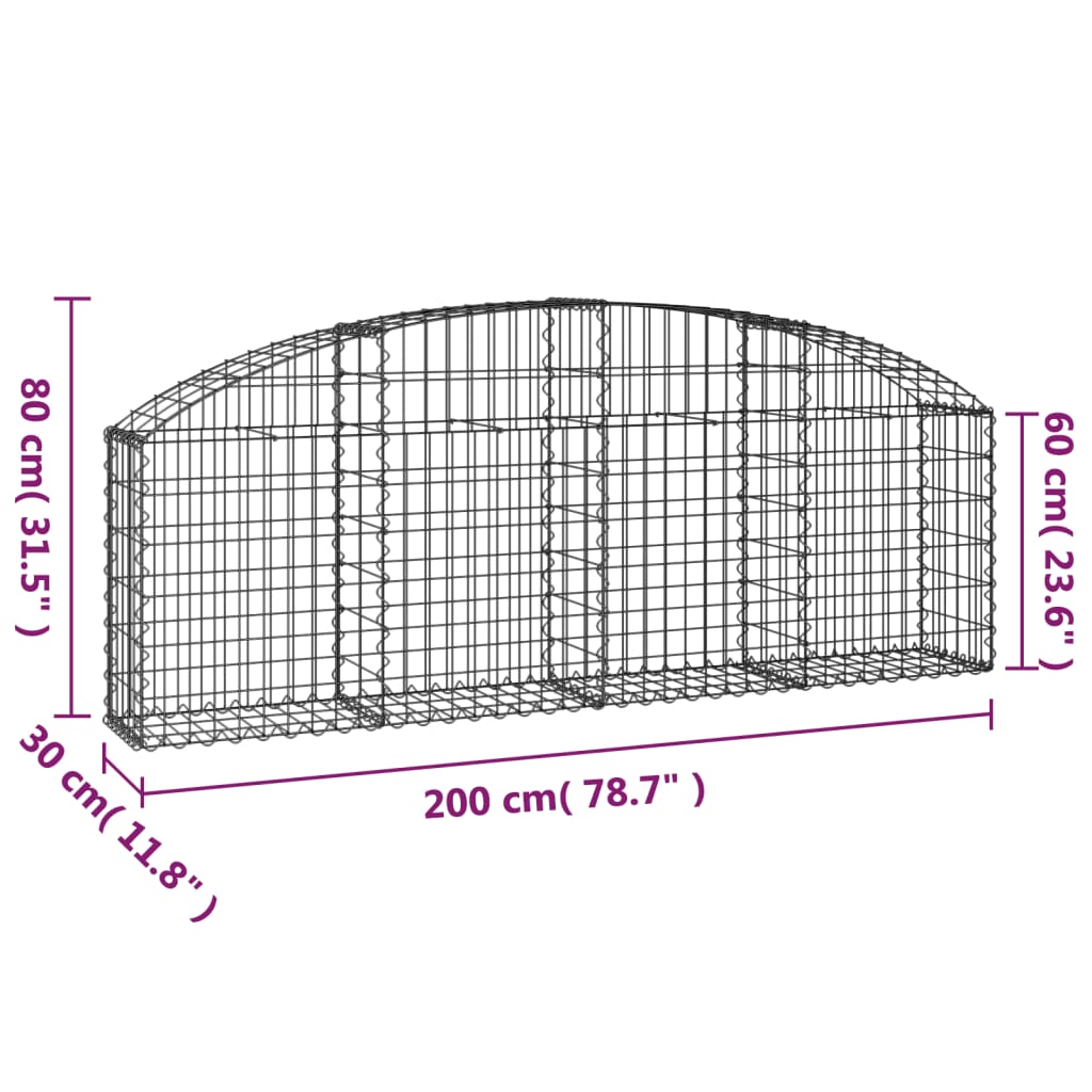 Cesto Gabbione ad Arco 200x30x60/80 cm Ferro Zincato 153463