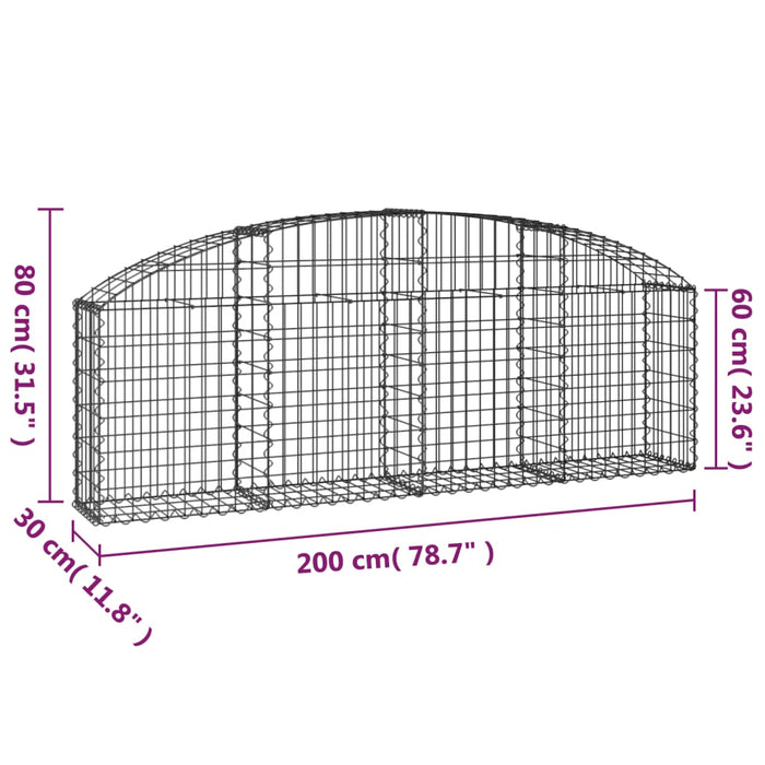 Cesto Gabbione ad Arco 200x30x60/80 cm Ferro Zincato 153463