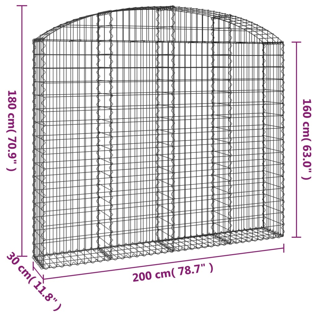 Cesto Gabbione ad Arco 200x30x160/180 cm Ferro Zincato 153468