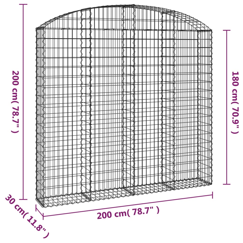 Cesto Gabbione ad Arco 200x30x180/200 cm Ferro Zincato 153469