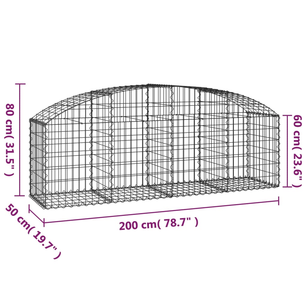 Cesto Gabbione ad Arco 200x50x60/80 cm Ferro Zincato 153473