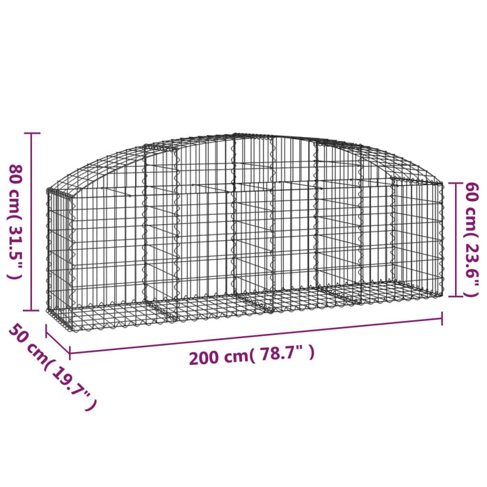 Cesto Gabbione ad Arco 200x50x60/80 cm Ferro Zincato 153473