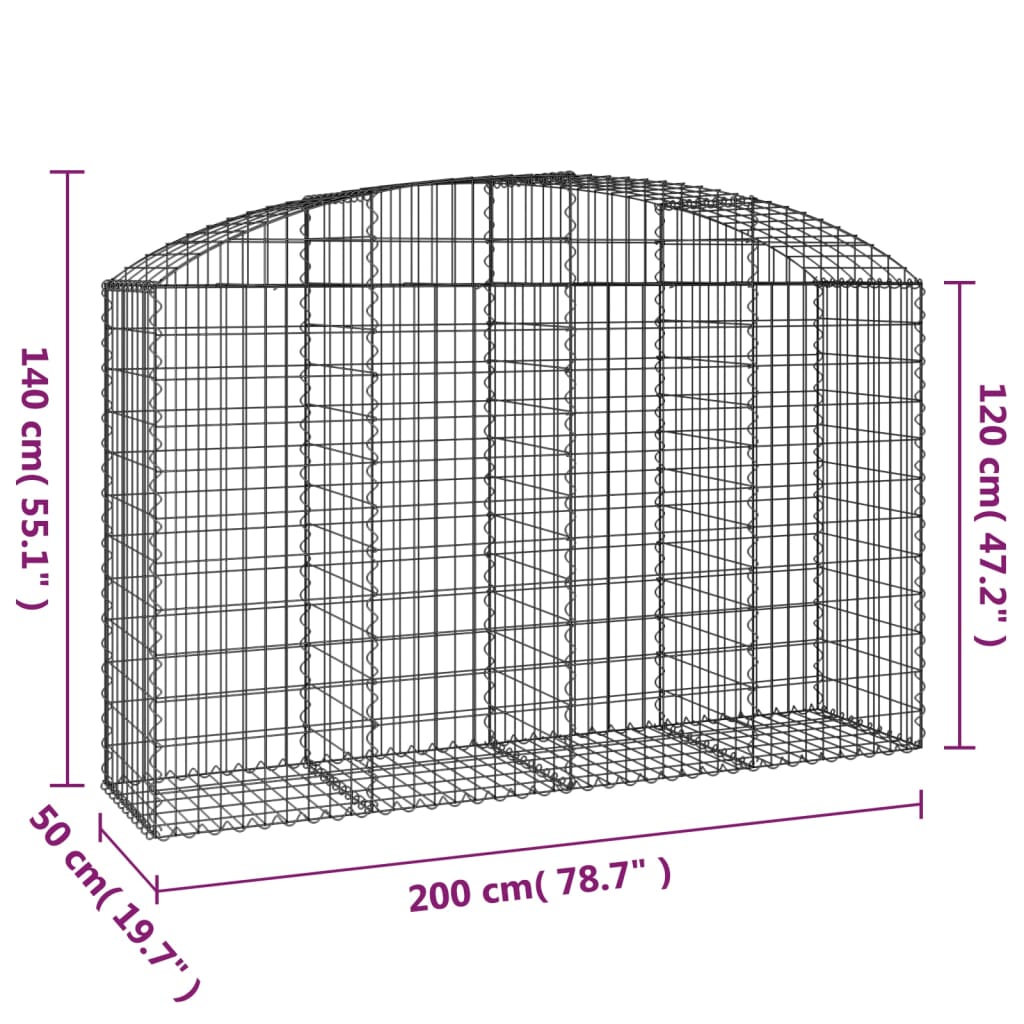 Cesto Gabbione ad Arco 200x50x120/140 cm Ferro Zincato 153476