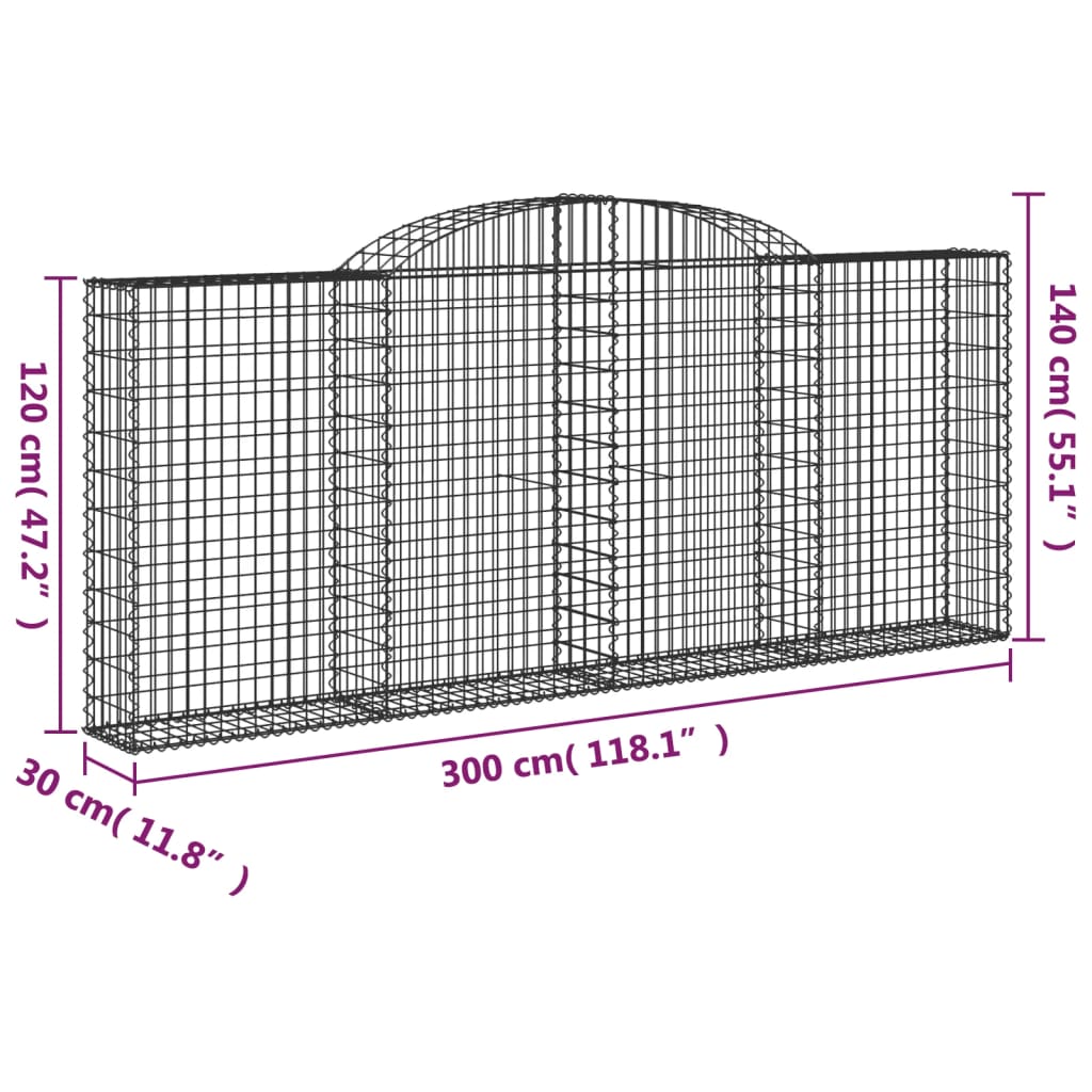 Cesto Gabbione ad Arco 300x30x120/140 cm Ferro Zincato 153506