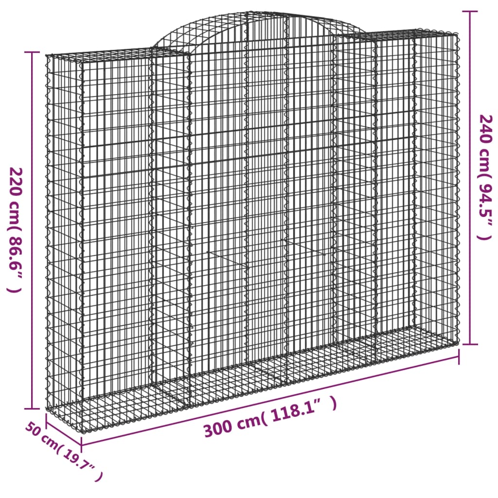 Cesto Gabbione ad Arco 300x50x220/240 cm Ferro Zincato 153521