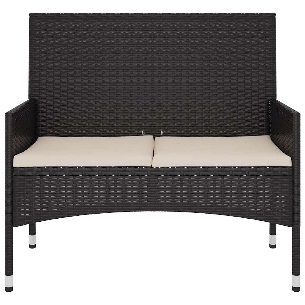 Panca da Giardino a 2 Posti con Cuscini in Polyrattan Nero 319488