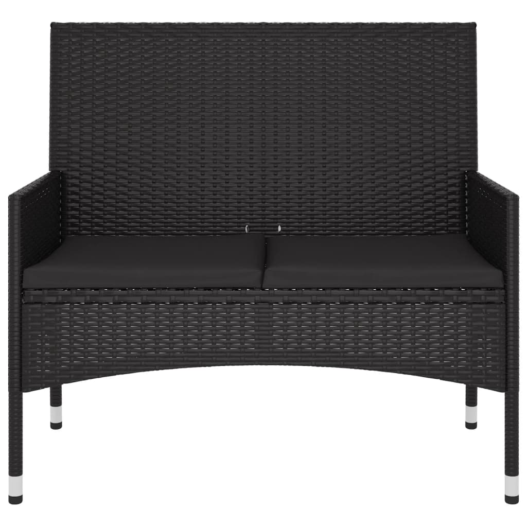 Panca da Giardino a 2 Posti con Cuscini in Polyrattan Nero 319490