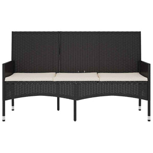 Panca da Giardino a 3 Posti con Cuscini in Polyrattan Nero 319492