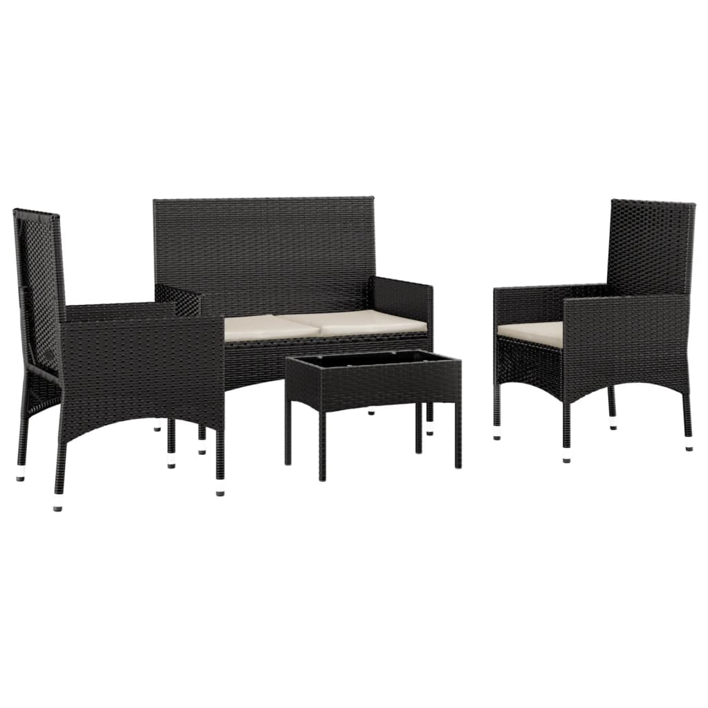 Set Divani da Giardino 4 pz con Cuscini Nero in Polyrattancod mxl 95467