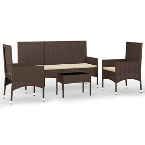 Set Mobili da Giardino 4 pz con Cuscini in Polyrattan Marrone 319499