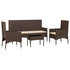 Set Mobili da Giardino 4 pz con Cuscini in Polyrattan Marrone 319499