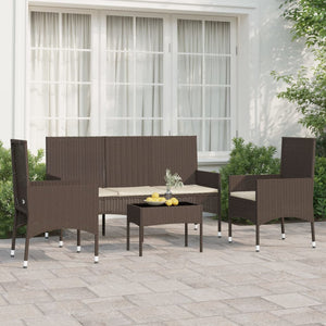 Set Mobili da Giardino 4 pz con Cuscini in Polyrattan Marrone 319499