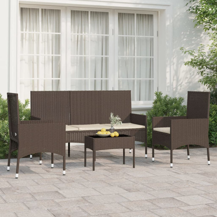 Set Mobili da Giardino 4 pz con Cuscini in Polyrattan Marrone 319499