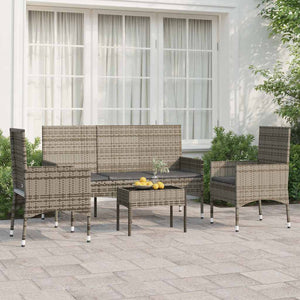 Set Divani da Giardino 4 pz con Cuscini in Polyrattan Grigio 319501