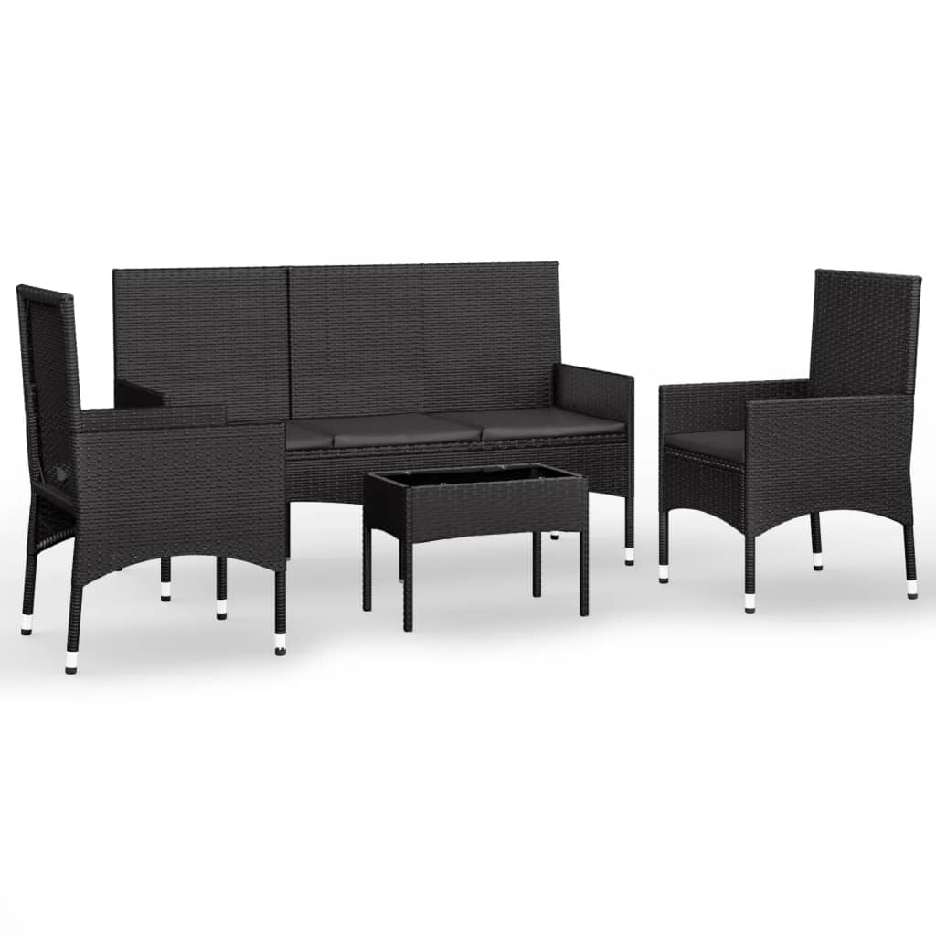 Set Divani da Giardino 4 pz con Cuscini Nero in Polyrattan 319502