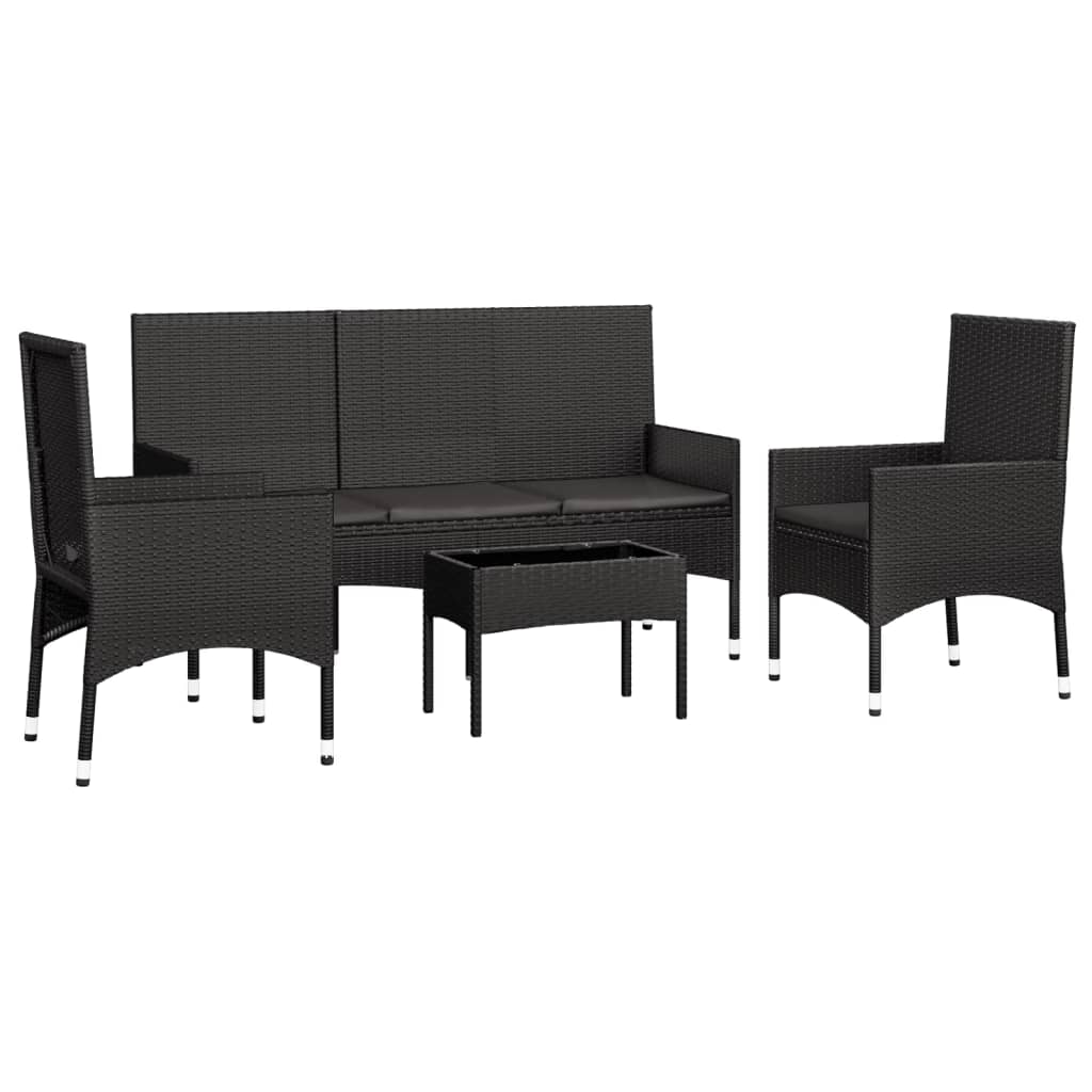 Set Divani da Giardino 4 pz con Cuscini Nero in Polyrattan 319502