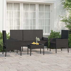 Set Divani da Giardino 4 pz con Cuscini Nero in Polyrattan 319502