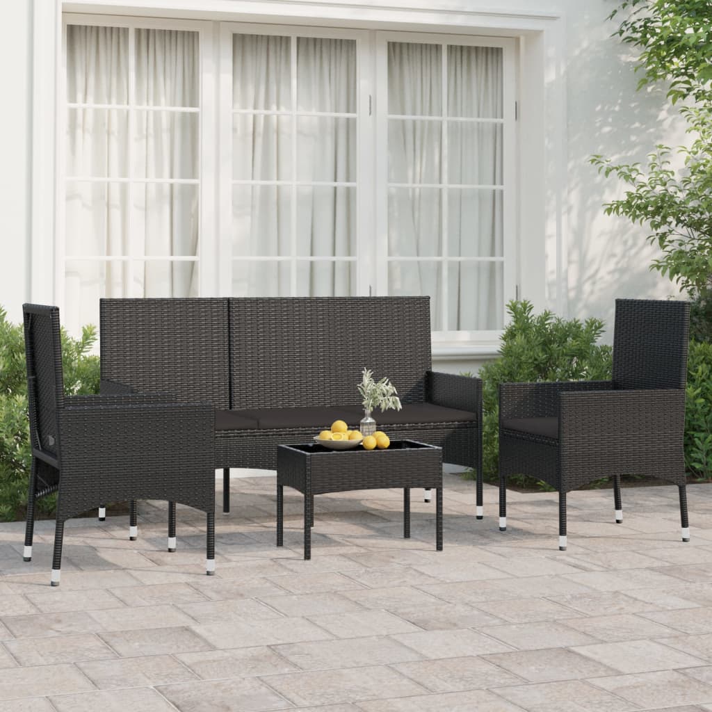 Set Divani da Giardino 4 pz con Cuscini Nero in Polyrattancod mxl 119387