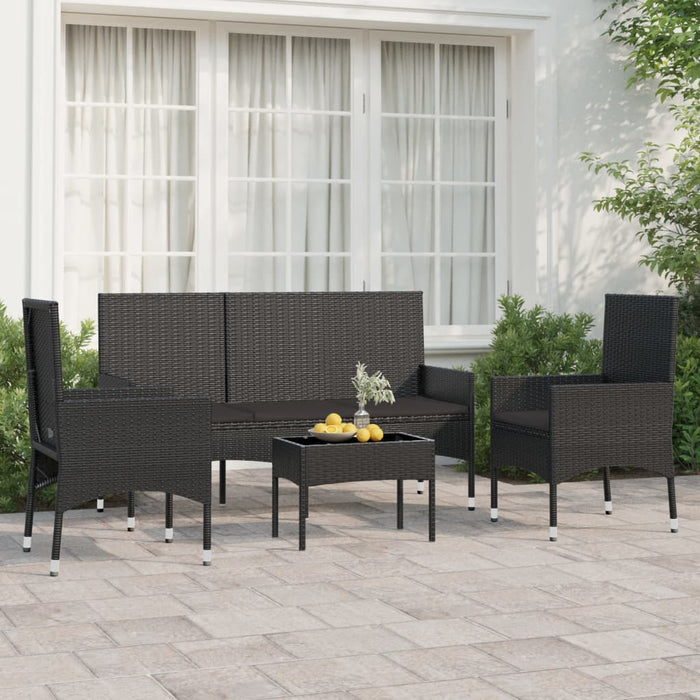 Set Divani da Giardino 4 pz con Cuscini Nero in Polyrattancod mxl 119387